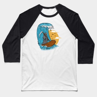 Funny Surfing Grim Reaper Riding a Huge Wave Baseball T-Shirt